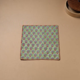 Hand Embroidered Floral Block Print Cotton Square Roti Napkin 32