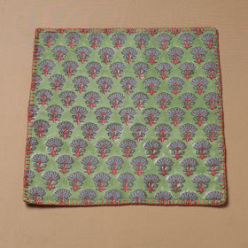 Hand Embroidered Floral Block Print Cotton Square Roti Napkin 32