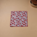 Red - Hand Embroidered Floral Block Print Cotton Square Roti Napkin 35