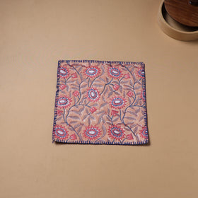 Hand Embroidered Floral Block Print Cotton Square Roti Napkin 37