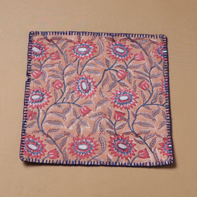 Hand Embroidered Floral Block Print Cotton Square Roti Napkin 37