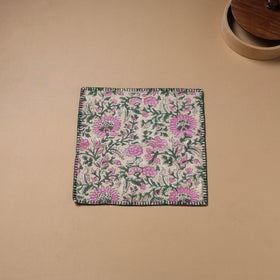 Hand Embroidered Floral Block Print Cotton Square Roti Napkin 38