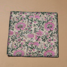Hand Embroidered Floral Block Print Cotton Square Roti Napkin 38