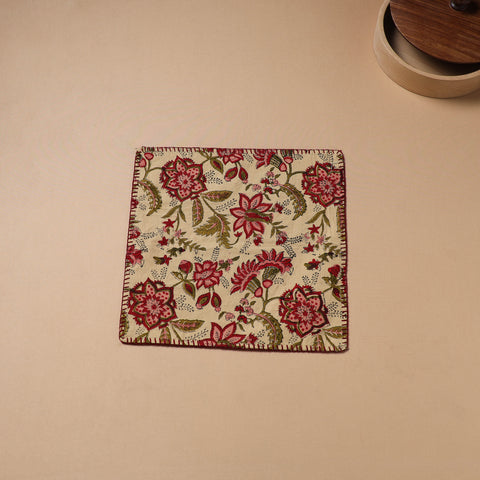 Hand Embroidered Floral Block Print Cotton Square Roti Napkin 39