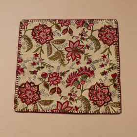 Hand Embroidered Floral Block Print Cotton Square Roti Napkin 39
