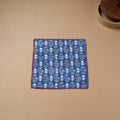 Blue - Hand Embroidered Floral Block Print Cotton Square Roti Napkin 41