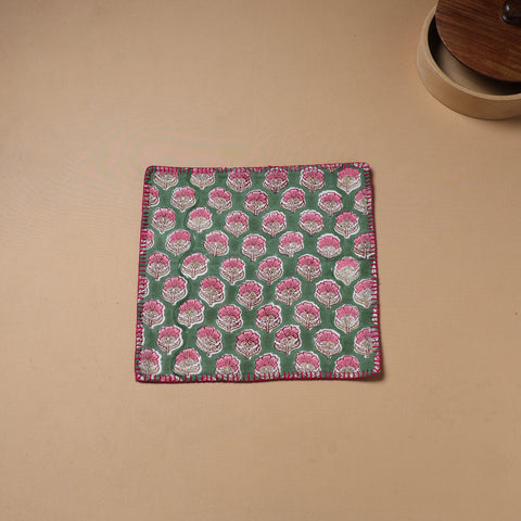Hand Embroidered Floral Block Print Cotton Square Roti Napkin 42