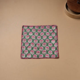 Hand Embroidered Floral Block Print Cotton Square Roti Napkin 42