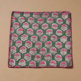 Hand Embroidered Floral Block Print Cotton Square Roti Napkin 42