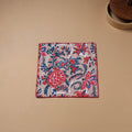 Pink - Hand Embroidered Floral Block Print Cotton Square Roti Napkin 43