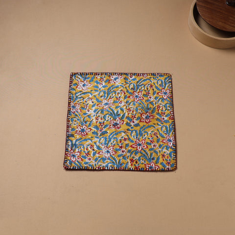 Hand Embroidered Floral Block Print Cotton Square Roti Napkin 44