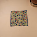 Yellow - Hand Embroidered Kalamkari Block Print Cotton Square Roti Napkin 51