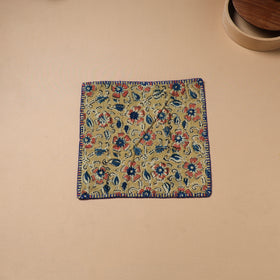 Yellow - Hand Embroidered Kalamkari Block Print Cotton Square Roti Napkin 51