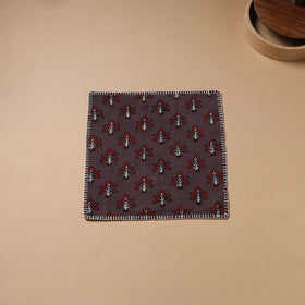 Maroon - Hand Embroidered Ajrakh Block Print Cotton Square Roti Napkin 50