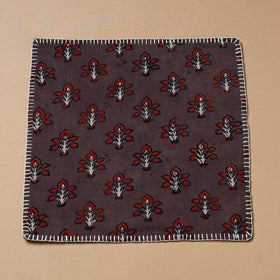 Maroon - Hand Embroidered Ajrakh Block Print Cotton Square Roti Napkin 50