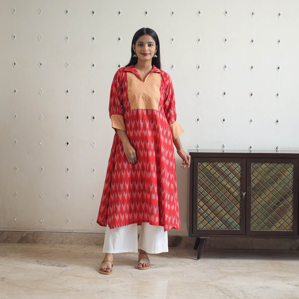 Handloom Cotton Pochampally Ikat Kurta with Patchwork 04