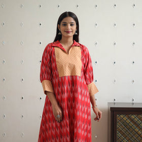 Red Cotton Pochampally Ikat Kurta for Women