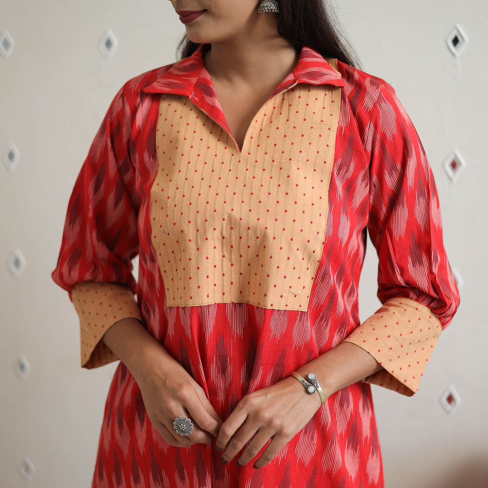 Handloom Cotton Pochampally Ikat Kurta with Patchwork 04