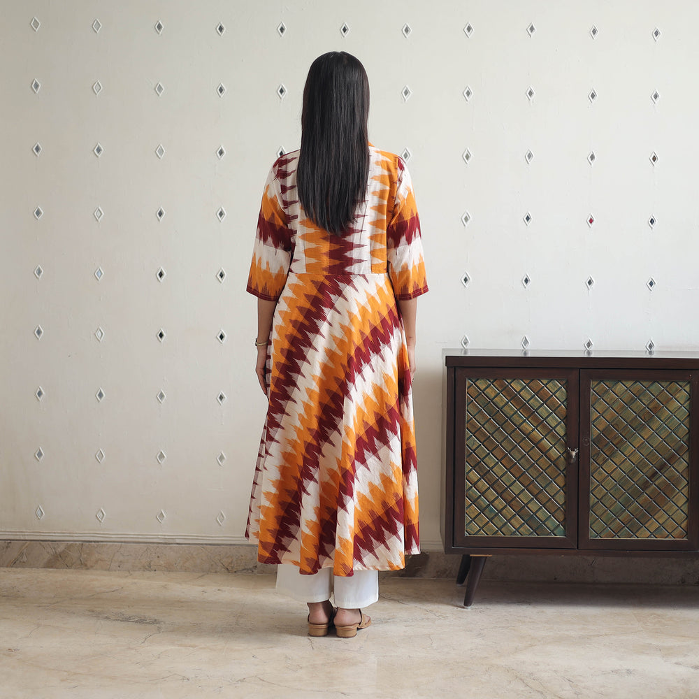 Multicolor - Handloom Cotton Flared Pochampally Ikat Kurta 16