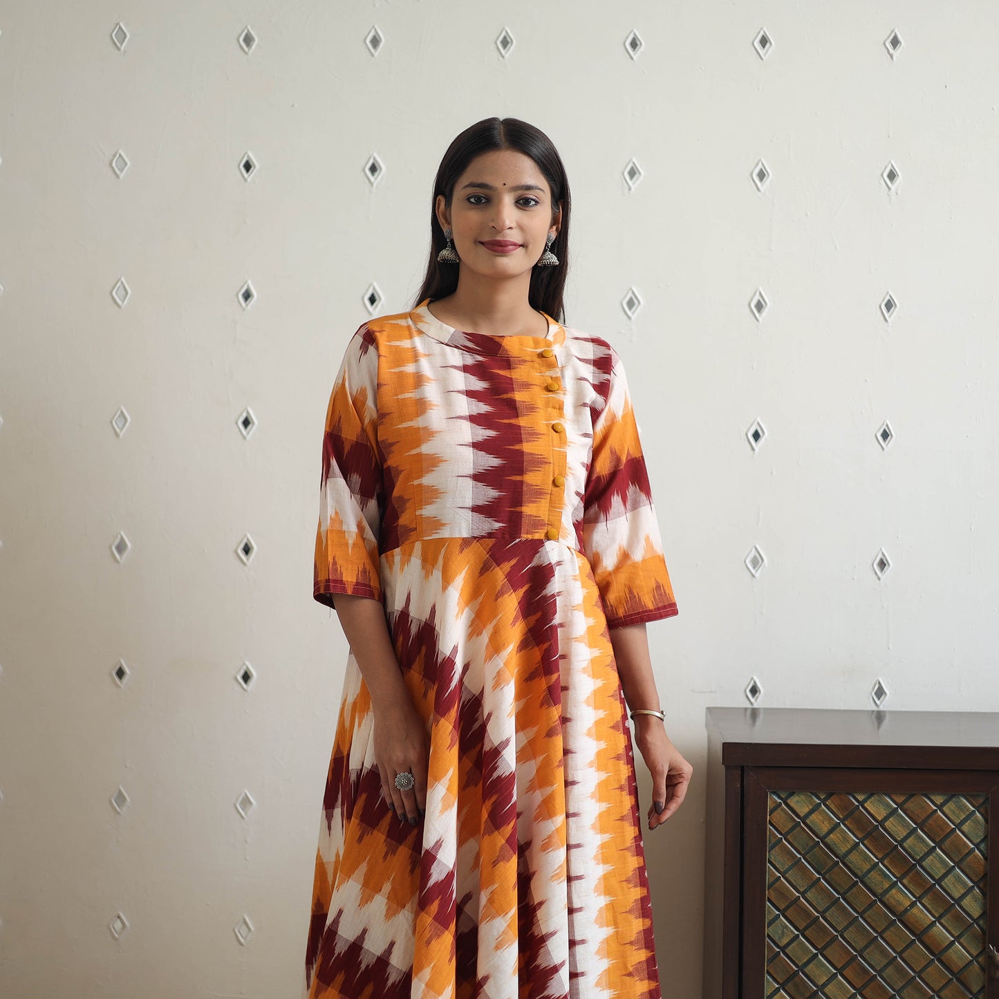 Multicolor - Handloom Cotton Flared Pochampally Ikat Kurta 16