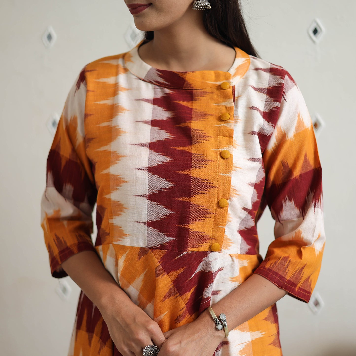 Multicolor - Handloom Cotton Flared Pochampally Ikat Kurta 16