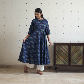 Blue - Cotton Flared Pochampally Ikat Kurta 18