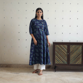 Blue - Cotton Flared Pochampally Ikat Kurta 18