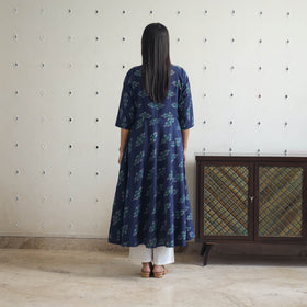 Blue - Cotton Flared Pochampally Ikat Kurta 18