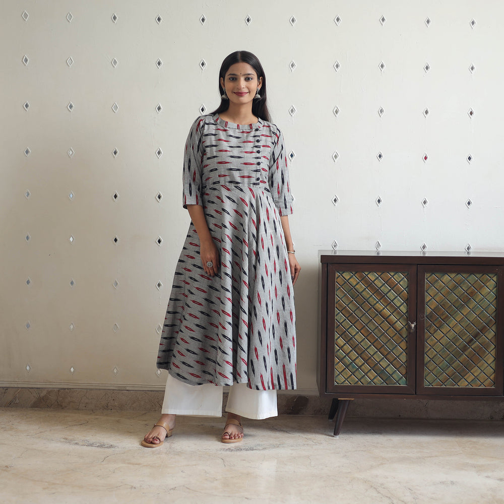 Handloom Cotton Flared Pochampally Ikat Kurta 17