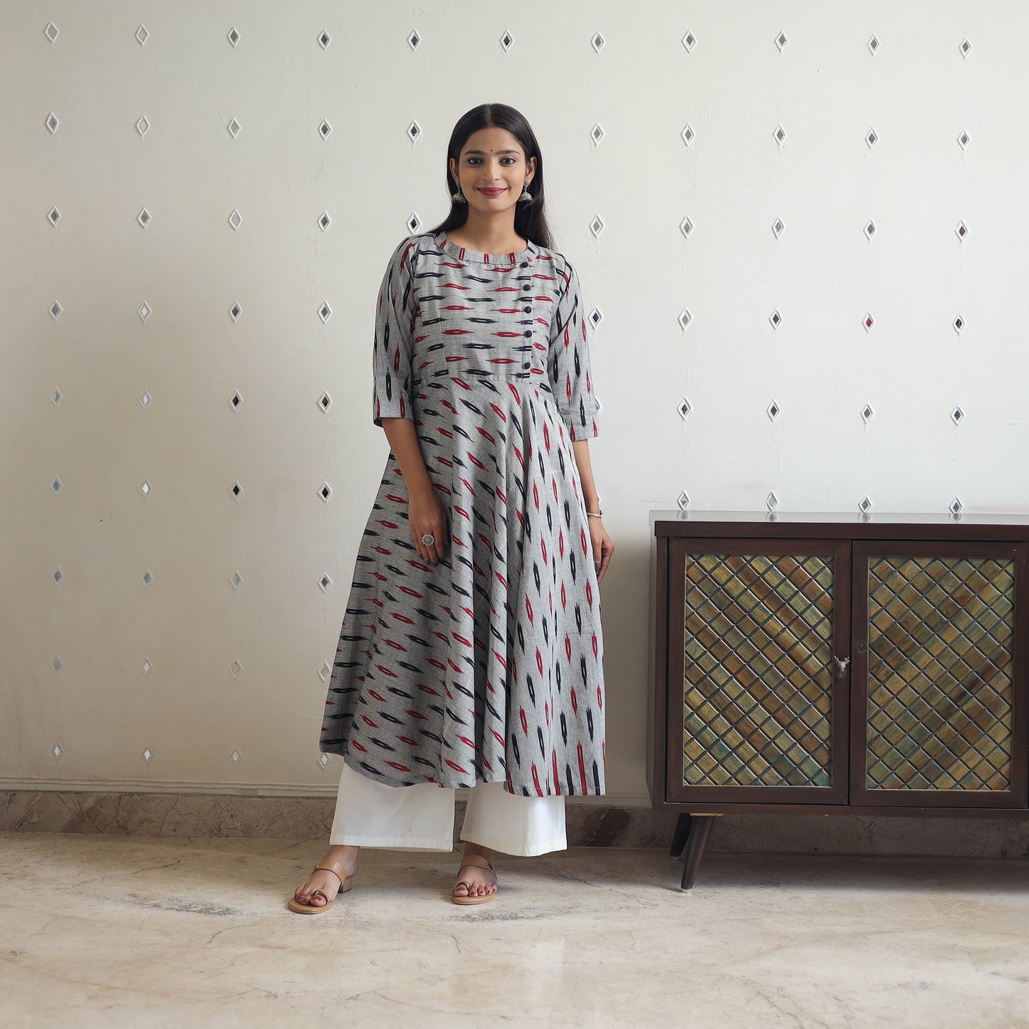 Handloom Cotton Flared Pochampally Ikat Kurta 17