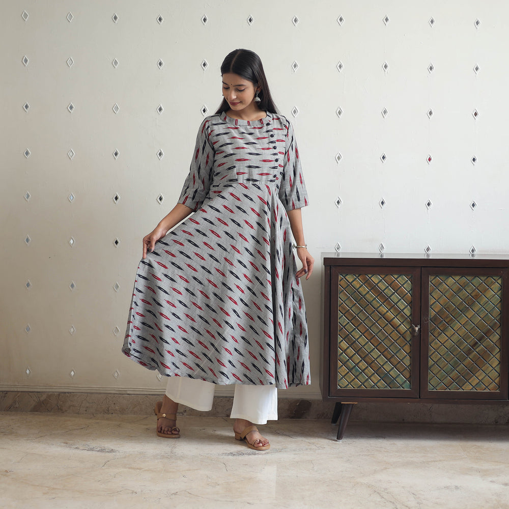 Handloom Cotton Flared Pochampally Ikat Kurta 17