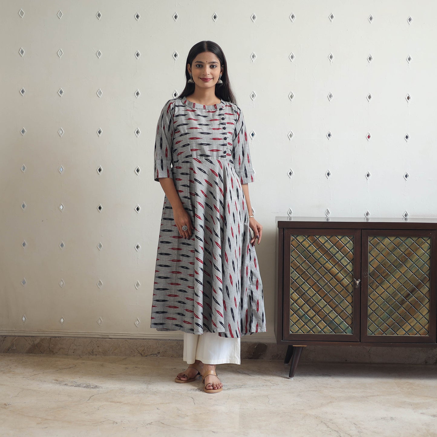 Handloom Cotton Flared Pochampally Ikat Kurta 17