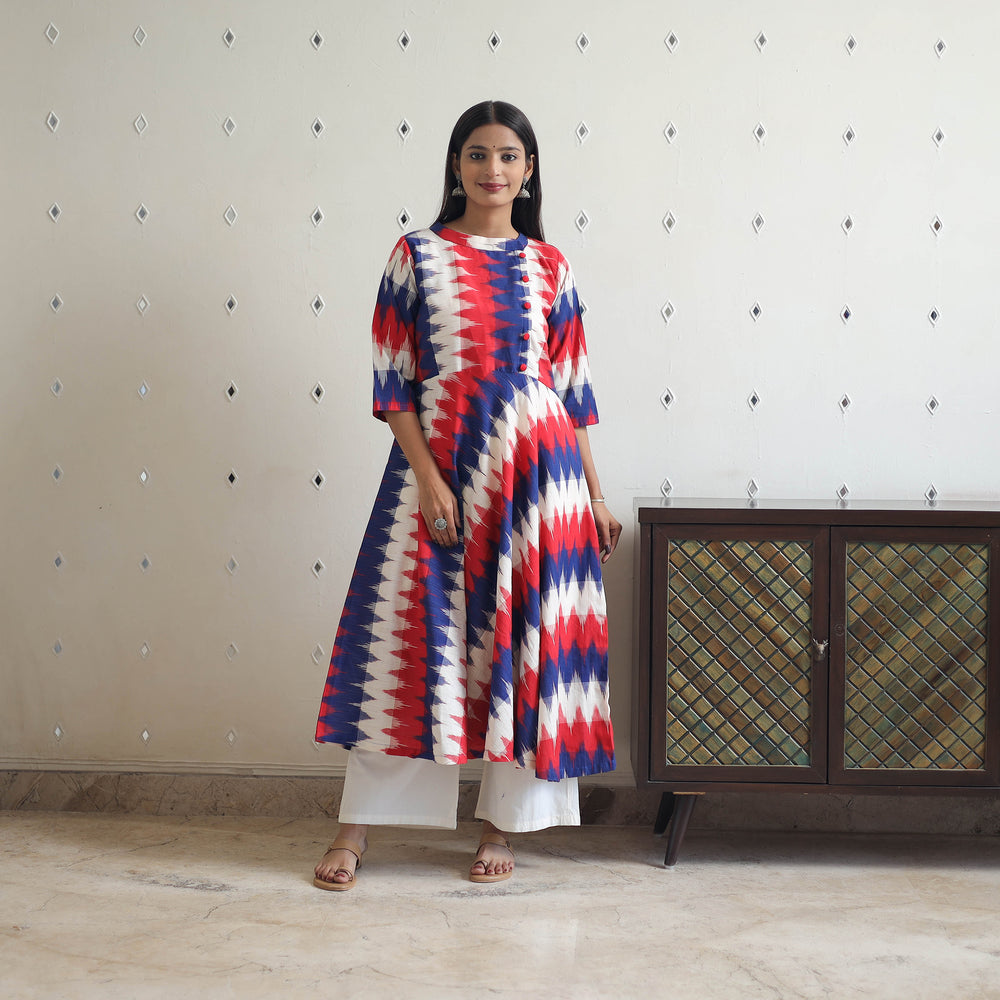 Handloom Cotton Flared Pochampally Ikat Kurta 19