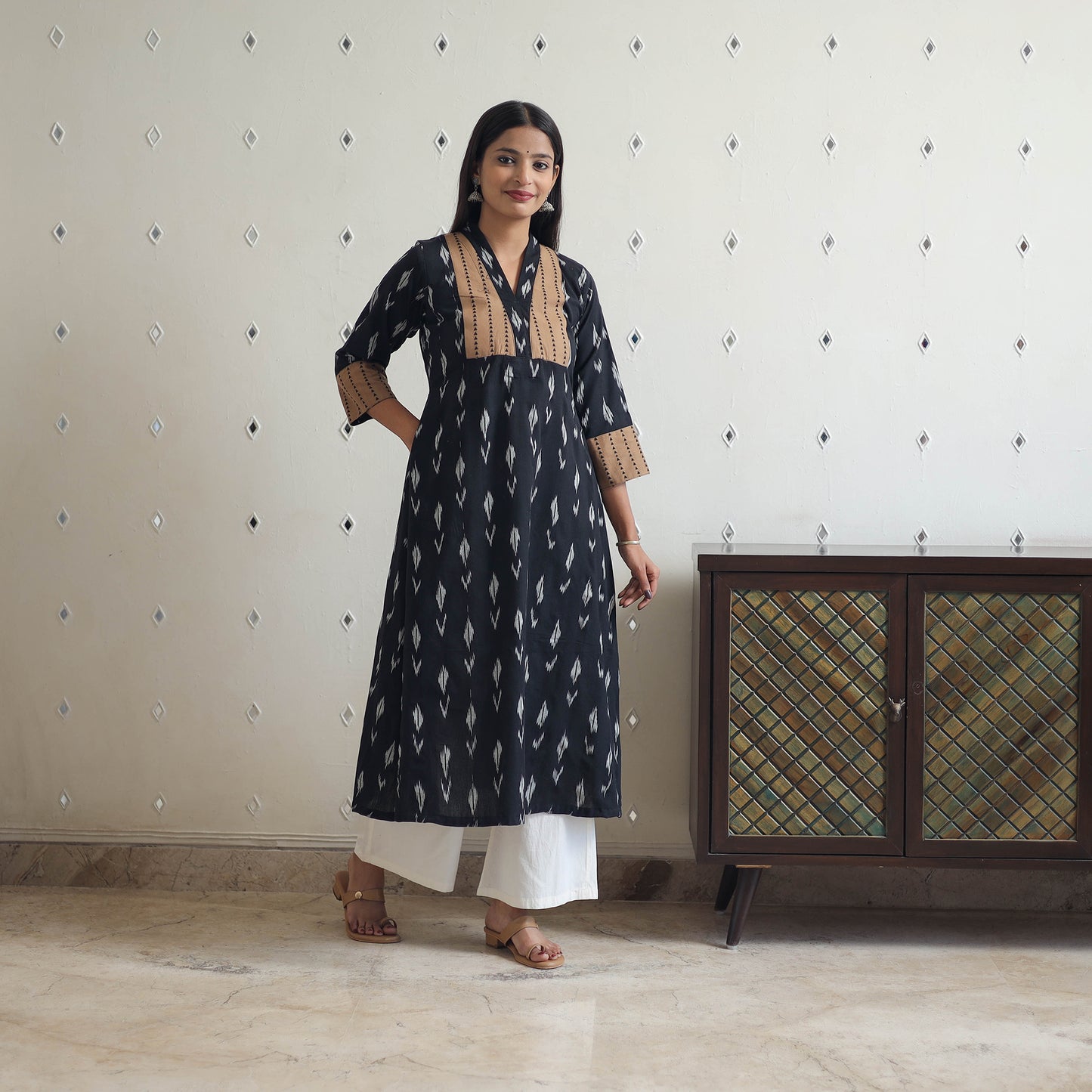 Handloom Cotton Pochampally Ikat Kurta with Patchwork 10