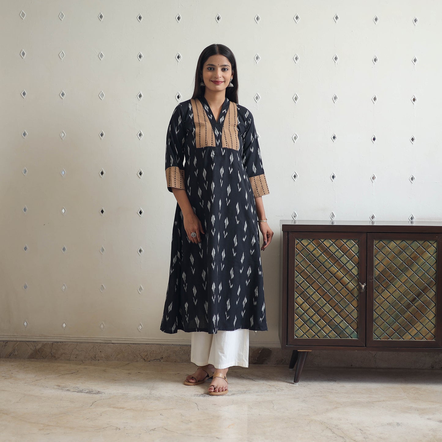 Handloom Cotton Pochampally Ikat Kurta with Patchwork 10