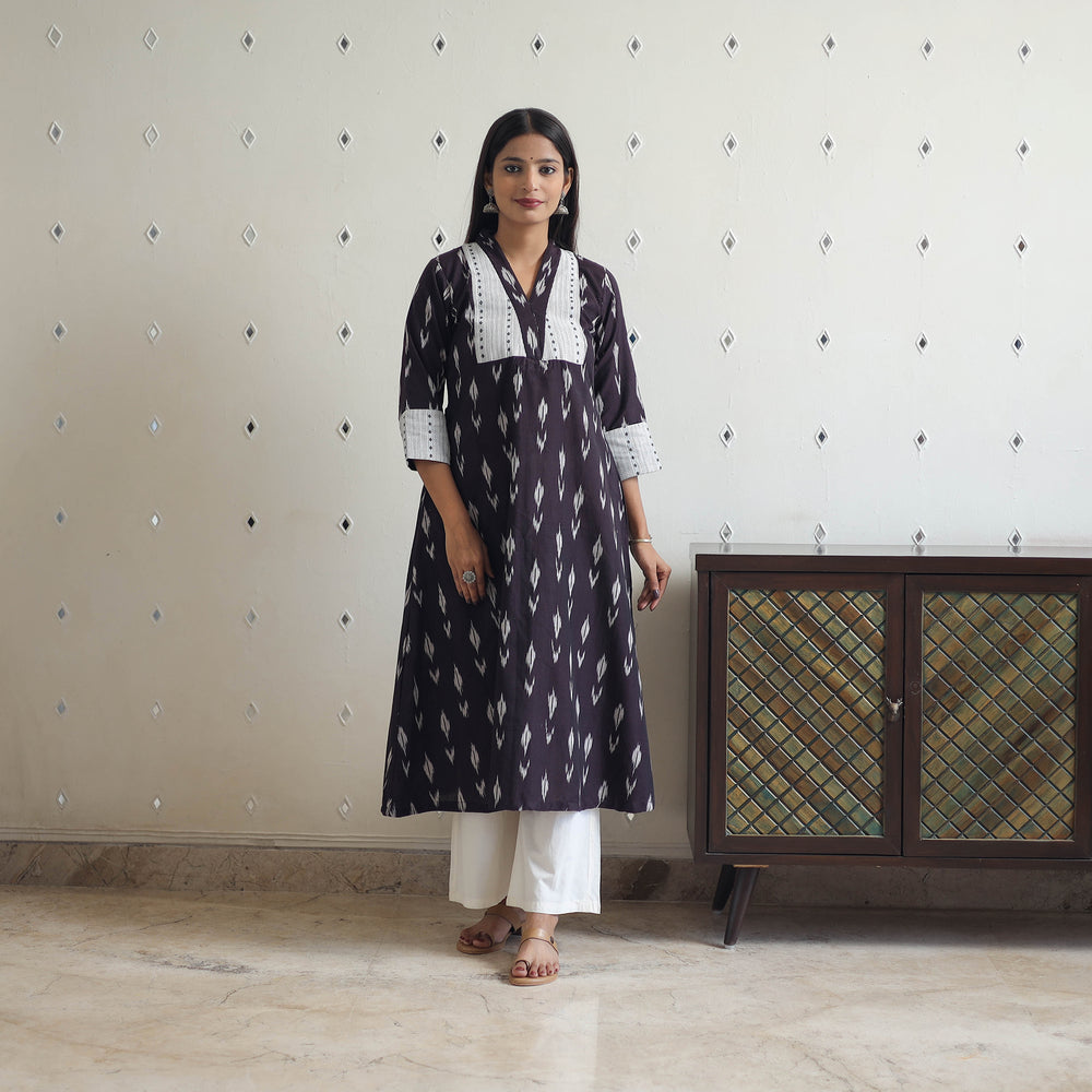 Handloom Cotton Pochampally Ikat Kurta with Patchwork 09