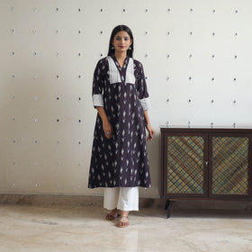  Brown Cotton Pochampally Ikat Kurta for Women