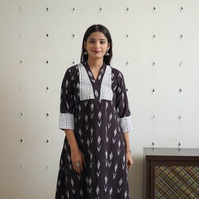  Brown Cotton Pochampally Ikat Kurta for Women