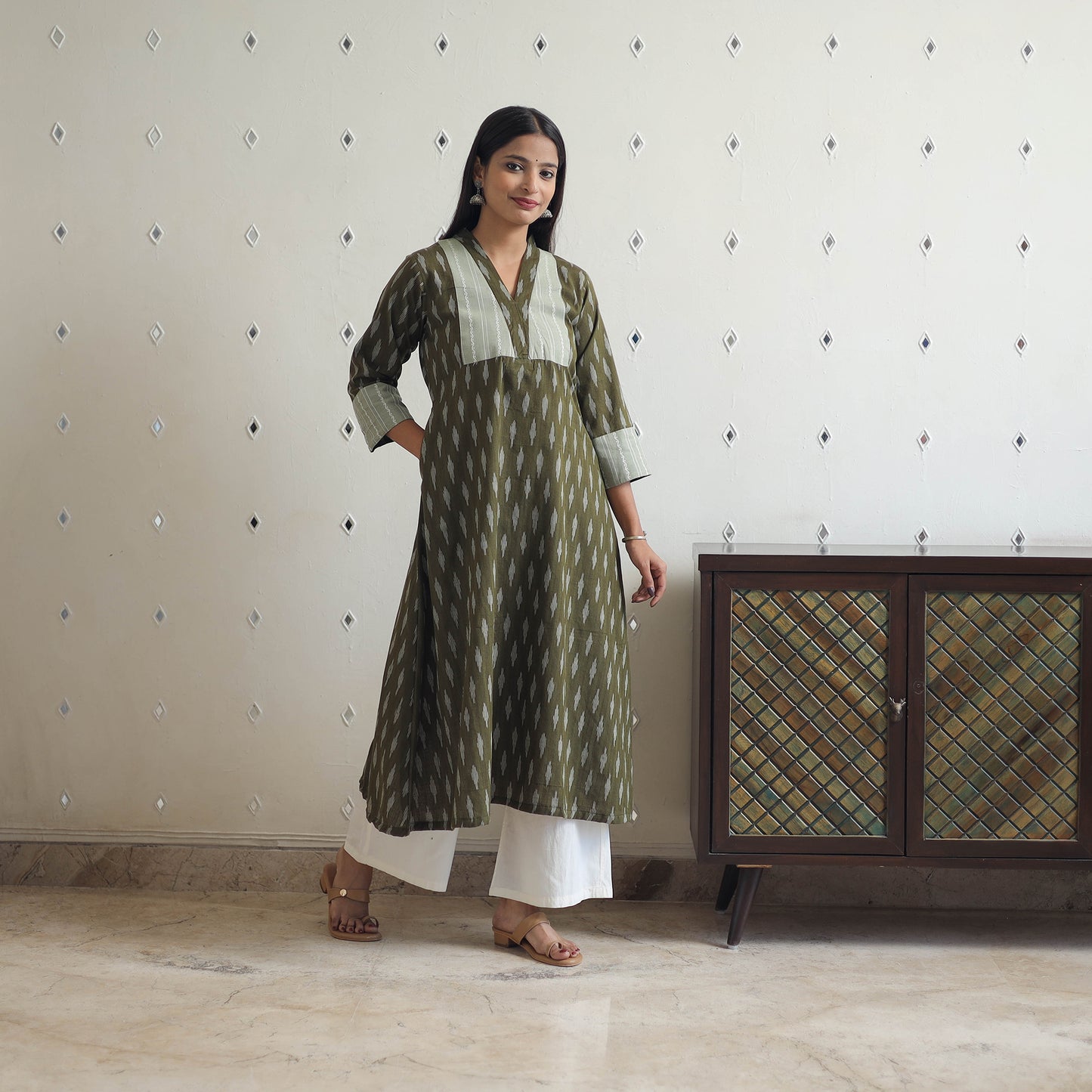 Handloom Cotton Pochampally Ikat Kurta with Patchwork 08