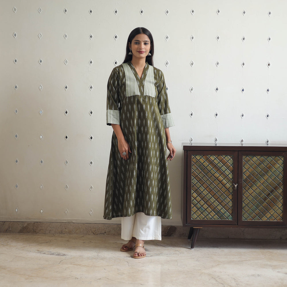 Handloom Cotton Pochampally Ikat Kurta with Patchwork 08