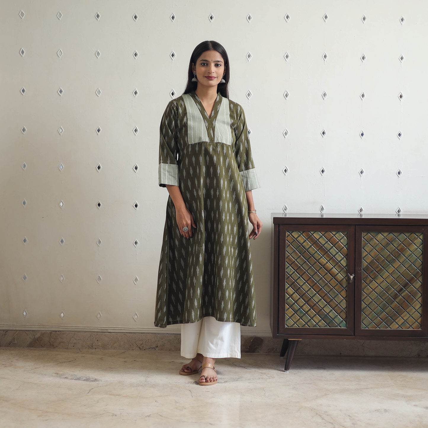 Handloom Cotton Pochampally Ikat Kurta with Patchwork 08