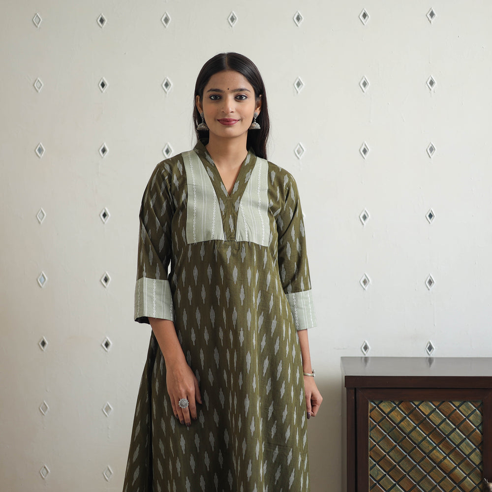 Handloom Cotton Pochampally Ikat Kurta with Patchwork 08