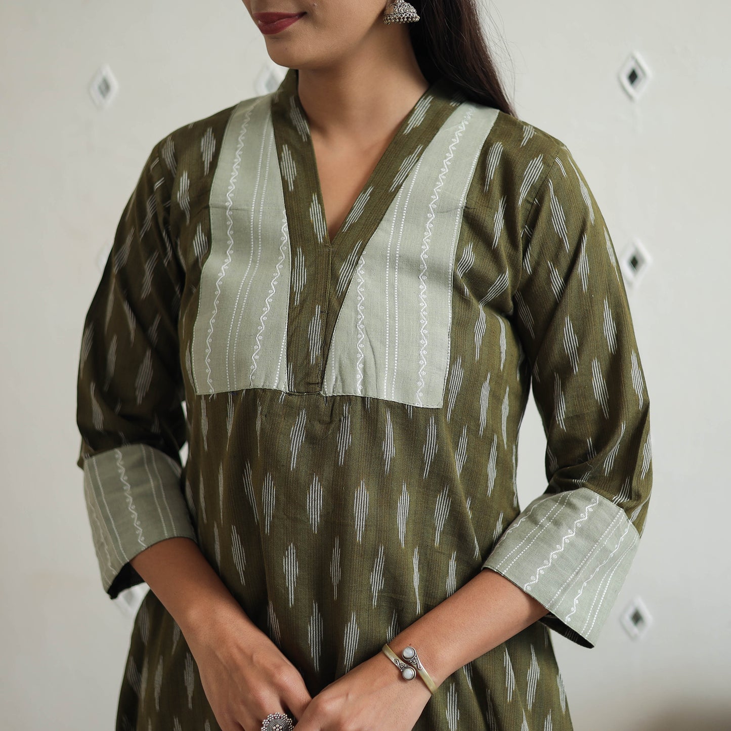 Handloom Cotton Pochampally Ikat Kurta with Patchwork 08