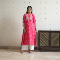 Handloom Cotton Pochampally Ikat Kurta with Patchwork 06