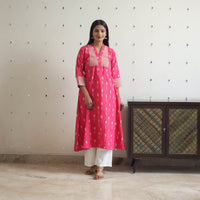 Handloom Cotton Pochampally Ikat Kurta with Patchwork 06