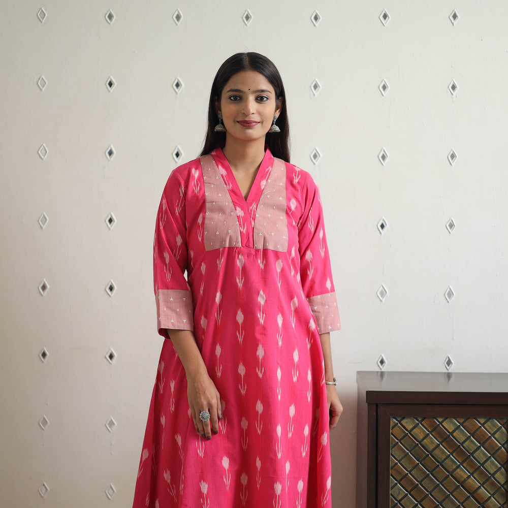 Handloom Cotton Pochampally Ikat Kurta with Patchwork 06