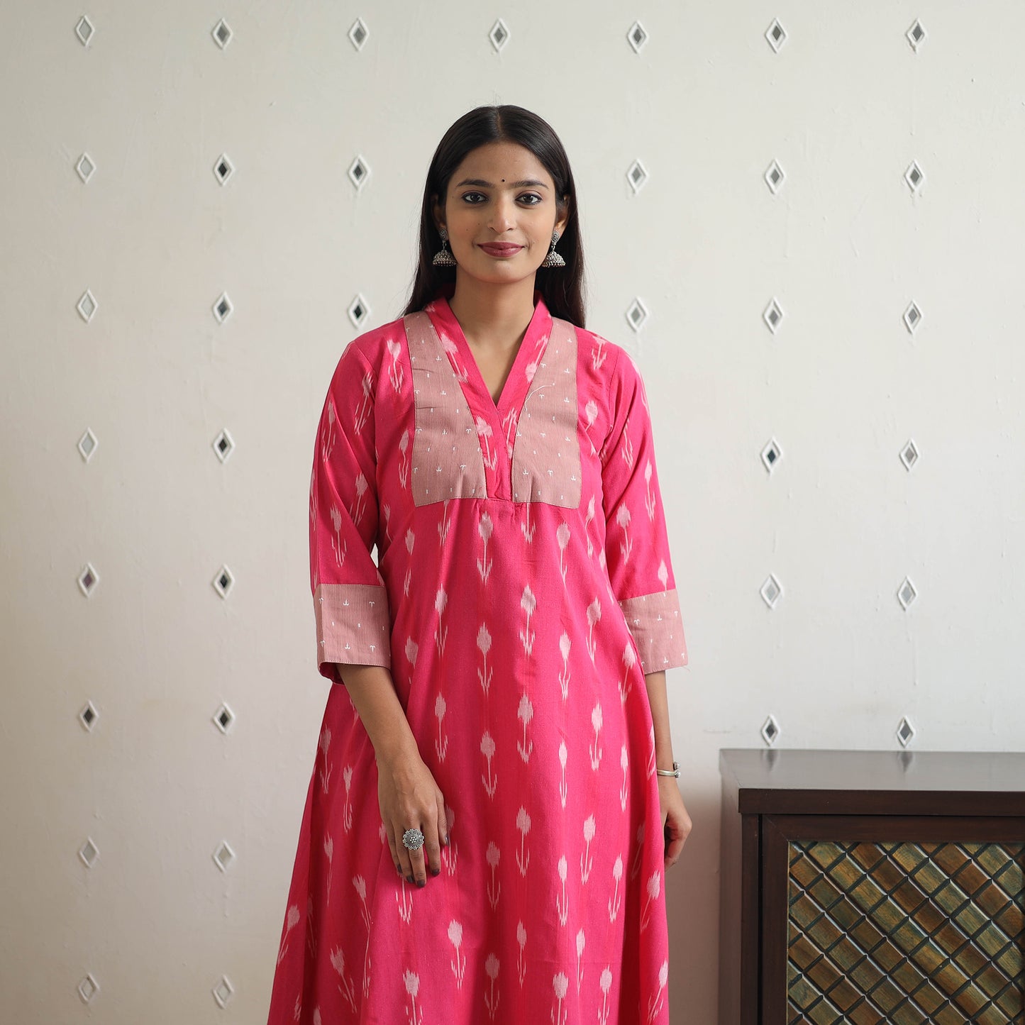 Handloom Cotton Pochampally Ikat Kurta with Patchwork 06