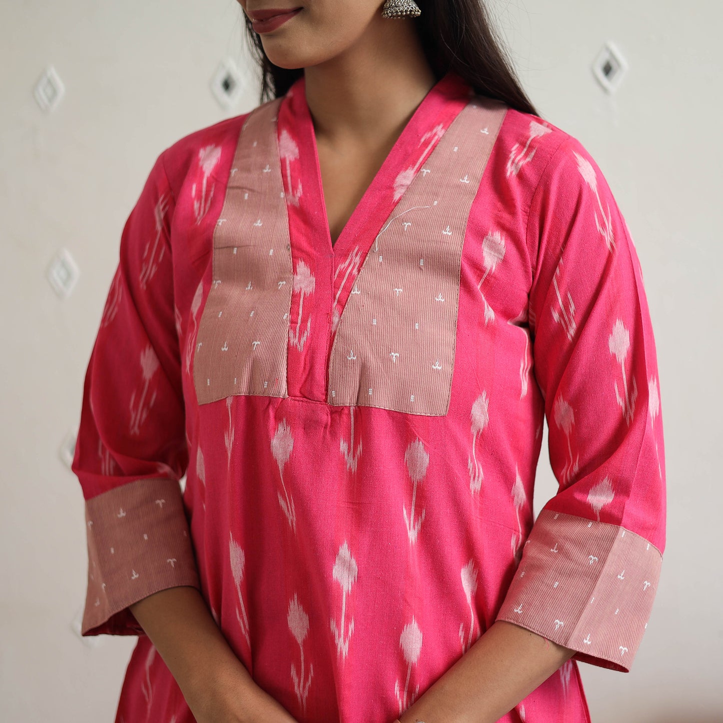 Handloom Cotton Pochampally Ikat Kurta with Patchwork 06