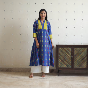 Buy Blue Cotton Pochampally Ikat Kurta for Women