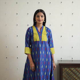 Buy Blue Cotton Pochampally Ikat Kurta for Women